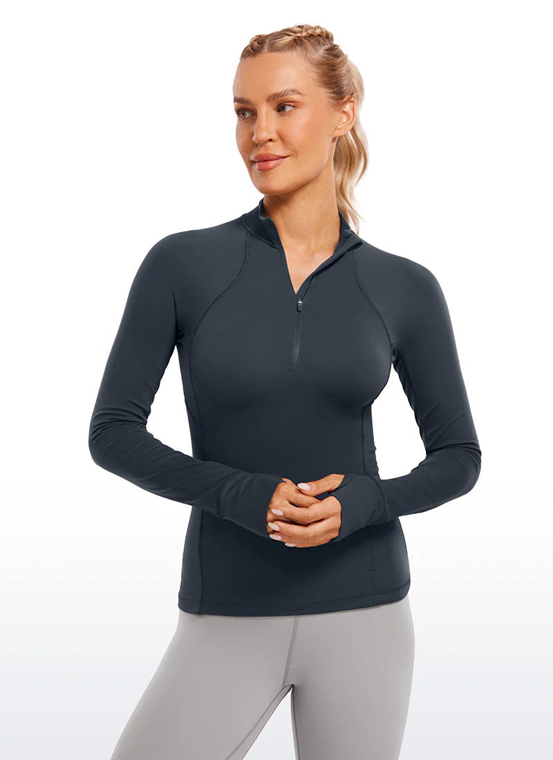 Brushed Thumbhole Half Zip Long Sleeve