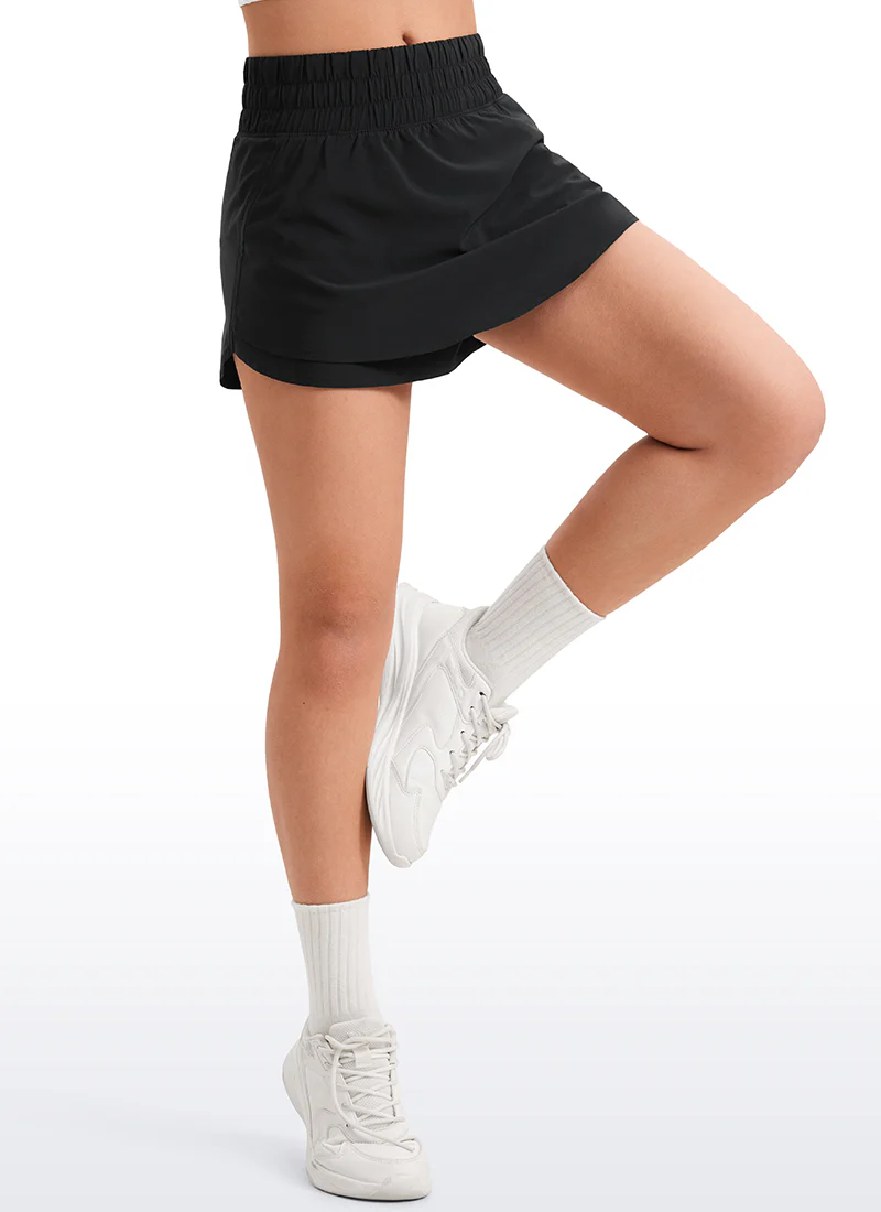 Feathery-Fit Soft Girls High Waisted 2 in 1 Flowy Shorts 2.5'' with Zip Pocket